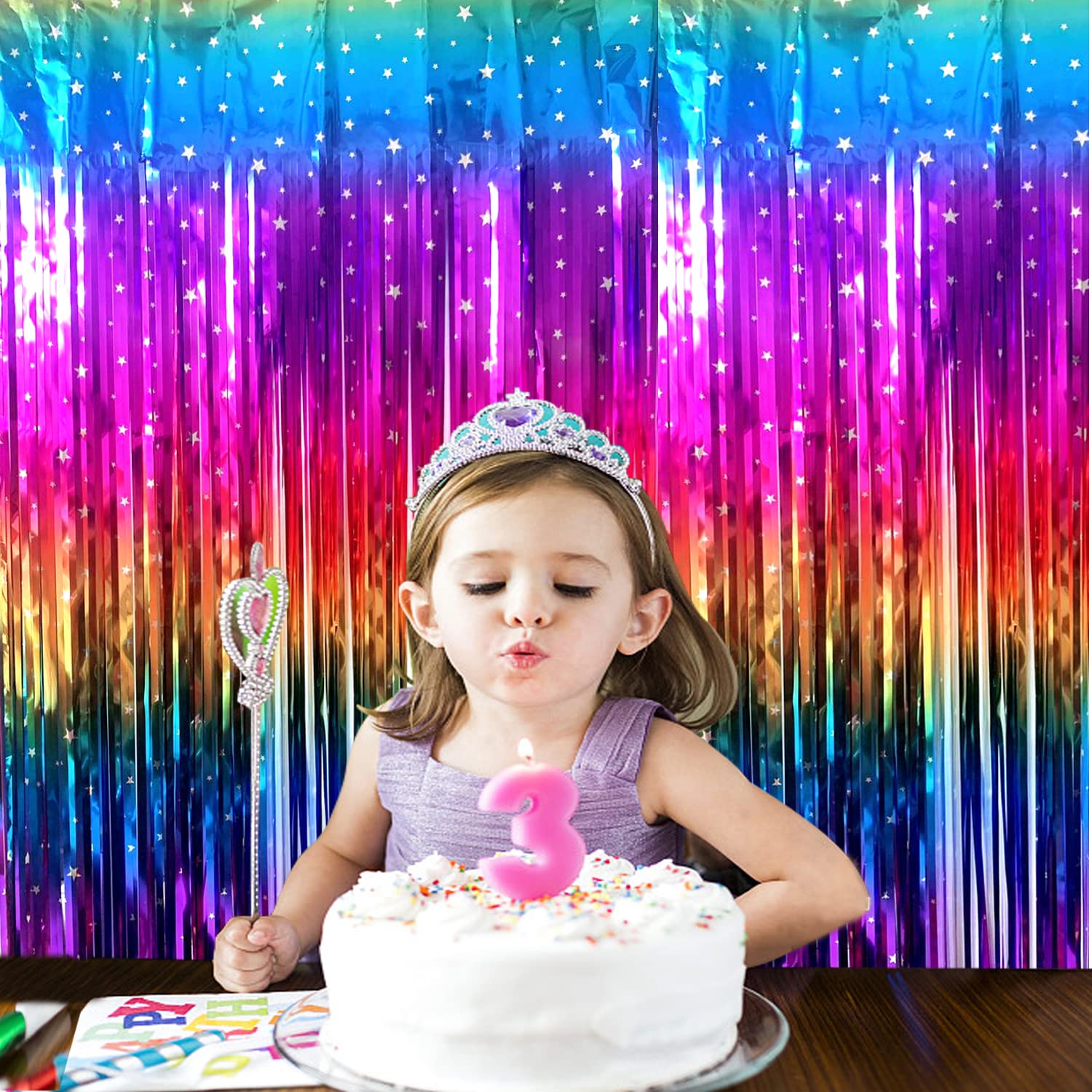Sparkly Rainbow Gradient Tinsel Foil Fringe Curtain Metallic Streamers For Birthday Party Decorations Wedding Graduation Baby Sh
